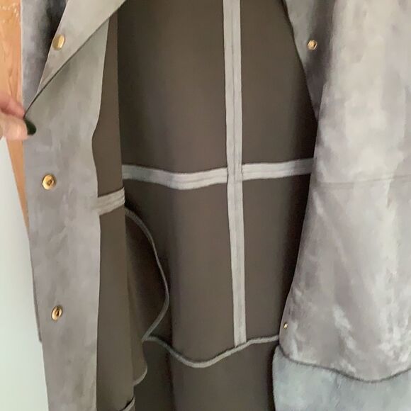 Zara W/B grey suede faux fur trim long coat NWOT - Picture 11 of 12